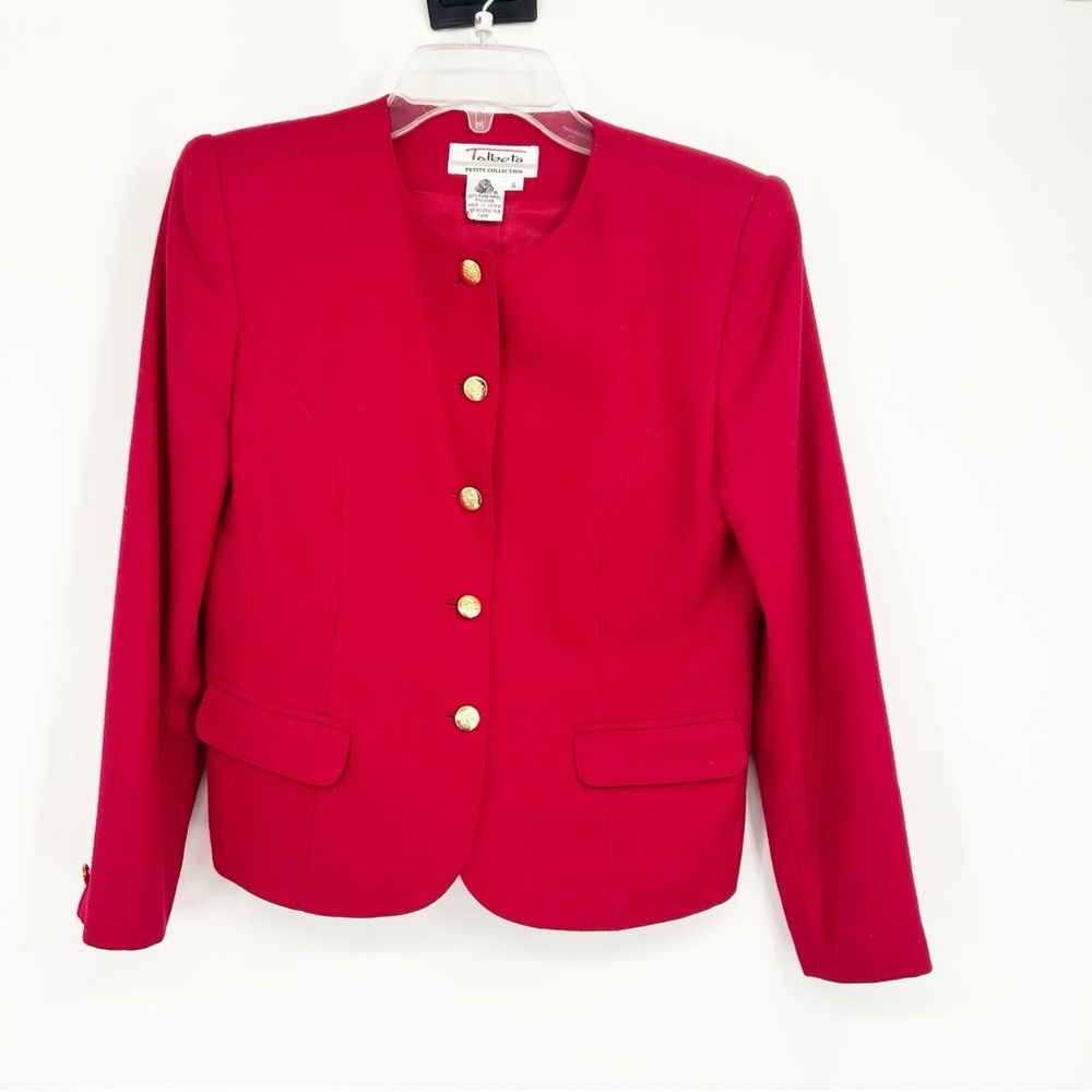 Talbots Vintage 100% Wool‎ Button Front Blazer Shoulder Pads Gold Button Size 6P